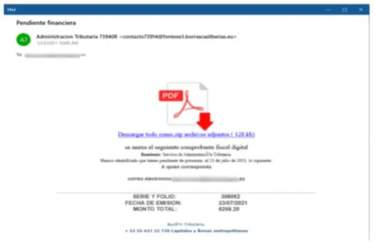 Ejemplo del correo que distribuye el grupo de ciberdelincuentes que opera bajo el alias de Mekotio