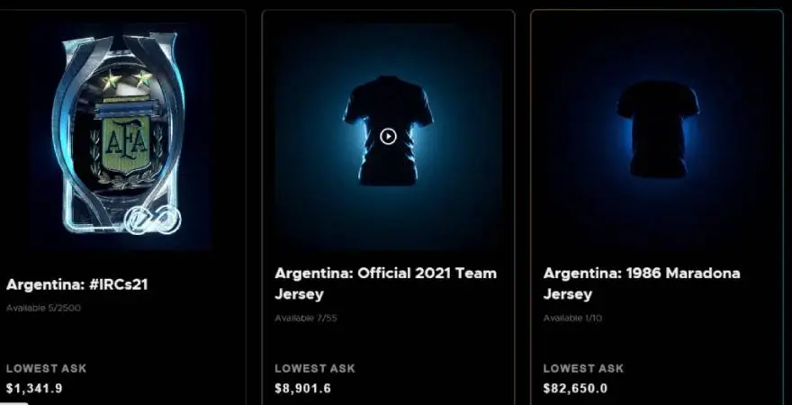 La obra de arte digital que conmemora a Diego Maradona vale casi 10 veces más que el token de la camiseta campeona de 2021. Fuente: Ethernity.io.