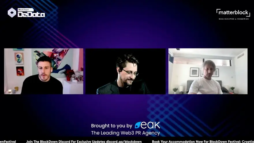 Edward Snowden hablando en BlockDown DeData
