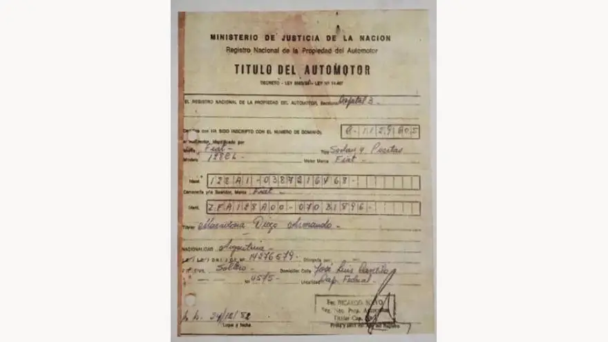 Registro del automotor del Fiat 128.