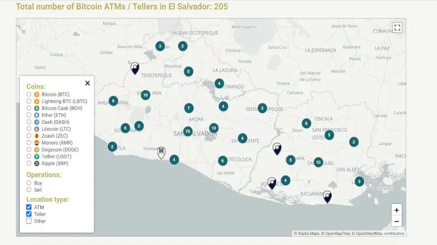 Cajeros ATM Bitcoin en El Salvador. Imagen de CoinATMradar