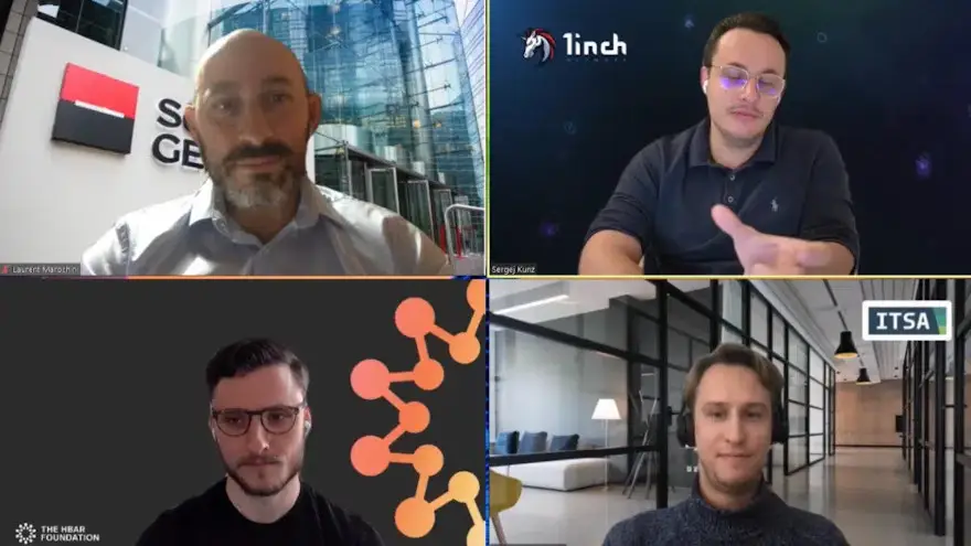 De izquierda a derecha y de arriba hacia abajo: Laurent Marochini, Sergej Kunz, Donald Thibeau y Maximilian Bruckner. Fuente: eblockchainconvention