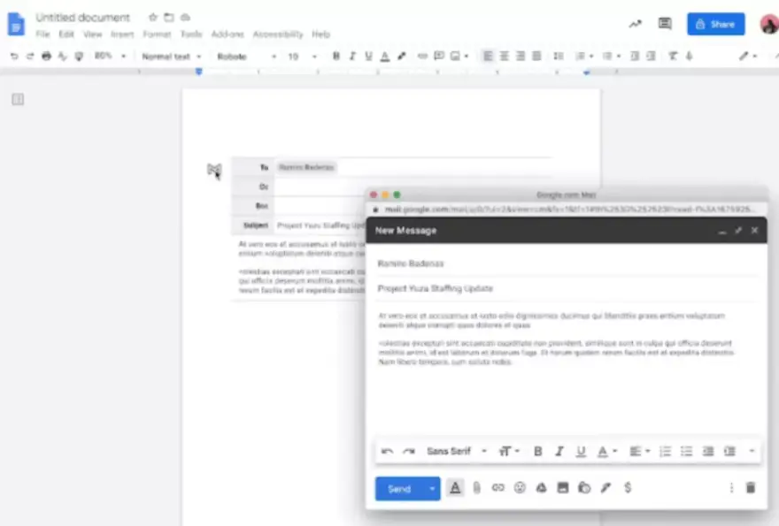 Borrador para redactar correos electrónicos en Docs