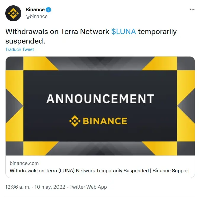 El anuncio oficial de Binance