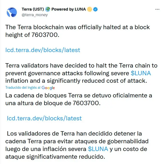 El anuncio de la medida tomada por los validadores de Terra