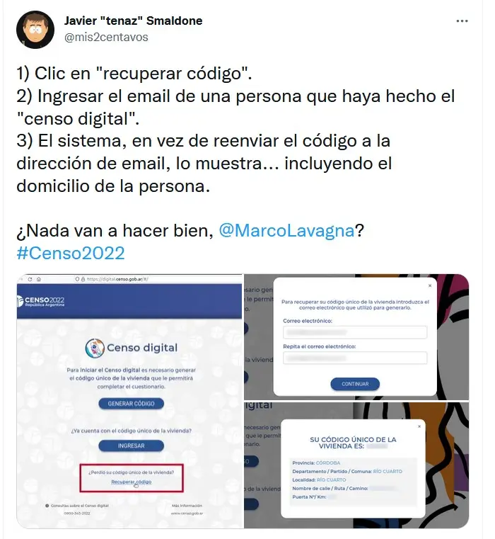 La denuncia en la seguridad del Censo