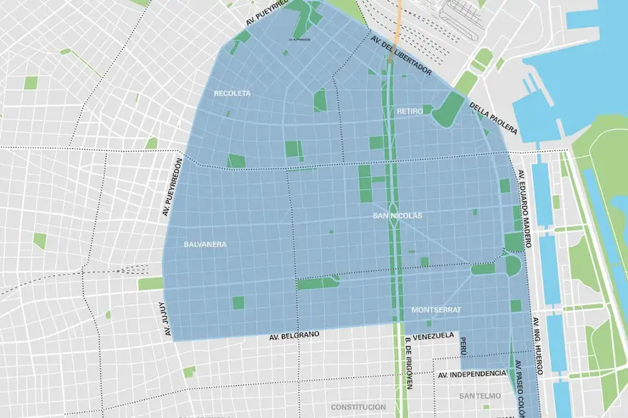 Zona de cobertura de los parquímetros