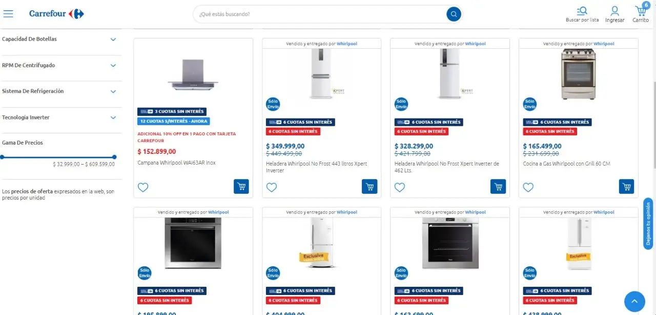 Carrefour se asoció con el fabricante Whirlpool para ofrece electrodoméstico en una primera etapa en la plataforma
