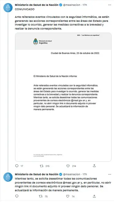 El comunicado del Ministerio de Salud