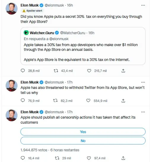 Los mensajes de Elon Musk contra Twitter