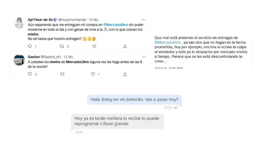 Algunas de las quejas de los usuarios de Mercado Libre y la respuesta de uno de los transportistas