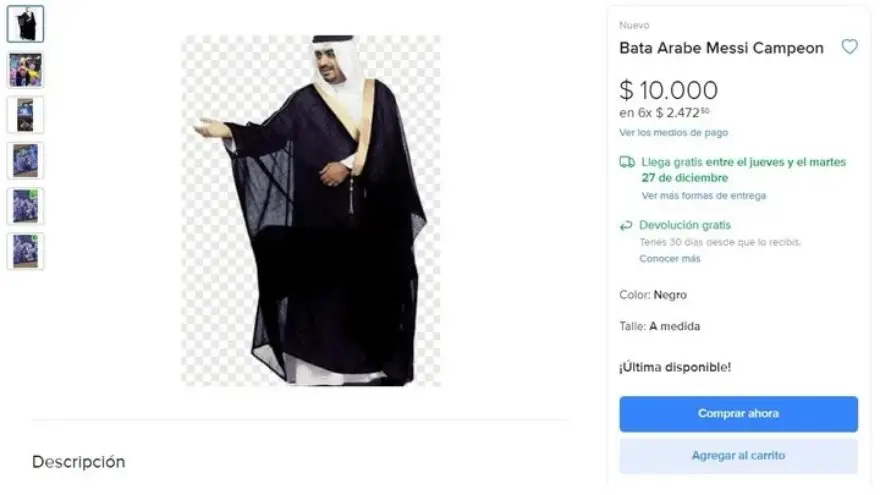 El 'Bisht' se vendía en Mercado Libre por $10.000