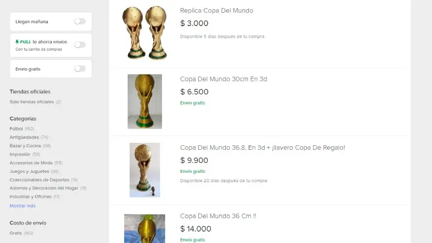 El precio de una Copa del Mundo 3D varía según su tamaño y el material de impresión