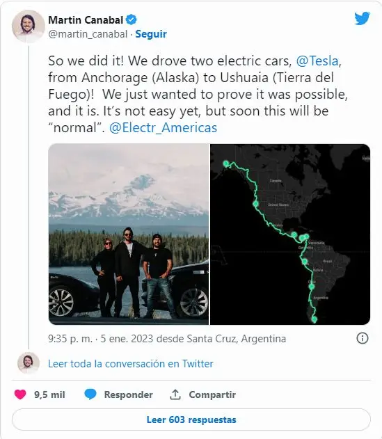 La ruta del viaje que unió Alaska con Tierra del Fuego en Tesla
