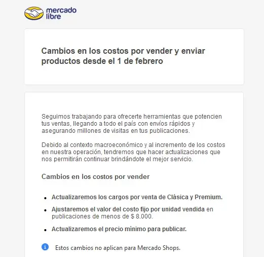 La notificación de Mercado Libre