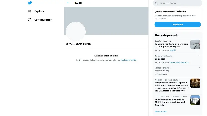 Ejemplo de una cuenta famosa suspendida
