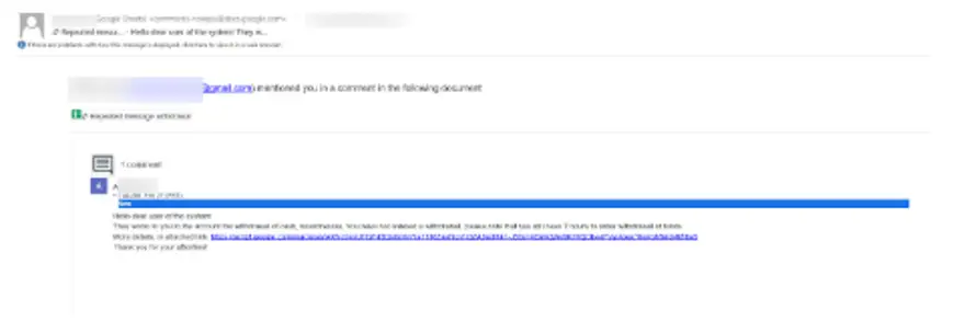 Figura 1. Ejemplo de uso de Google Docs para un ciberataque BEC
