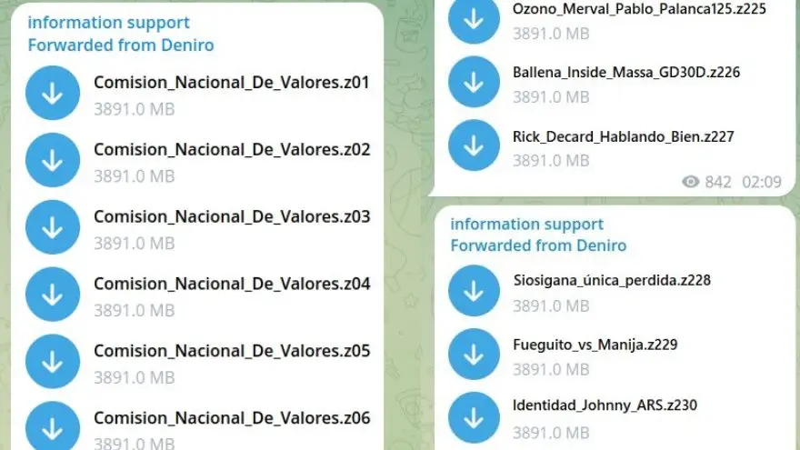 Parte de los archivos de la Comisión Nacional de Valores (CNV)filtrados por el grupo de hackers Medusa