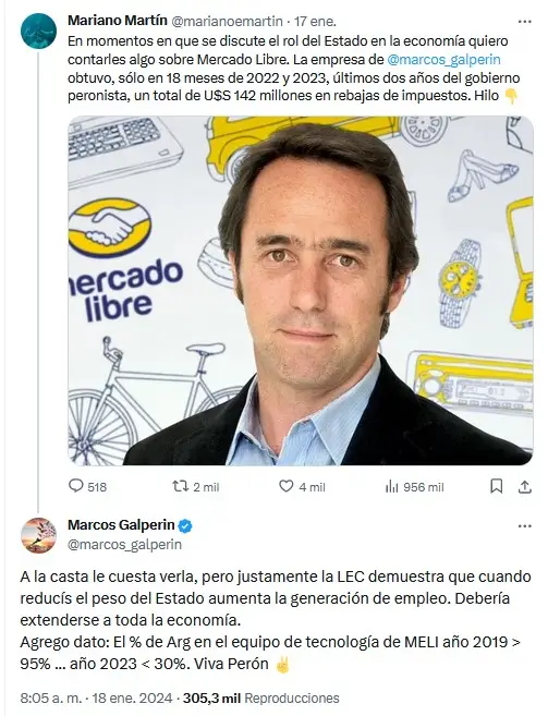 Marcos Galperin en X (ex Twitter)