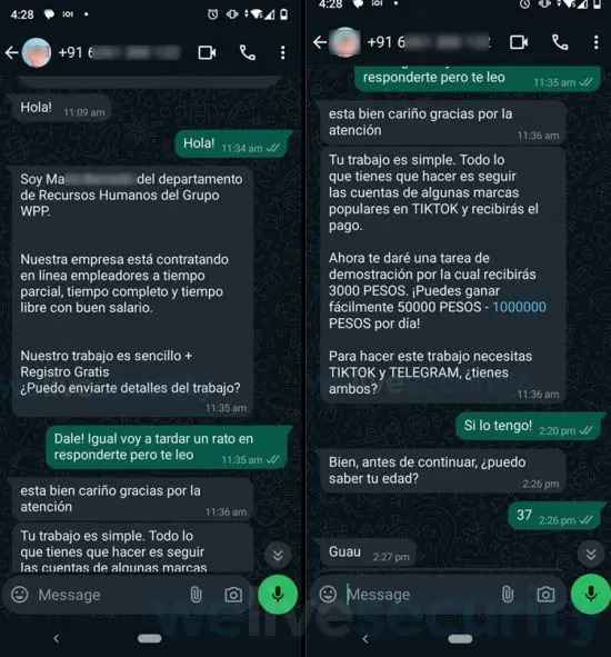 Ofertas de trabajo falsas