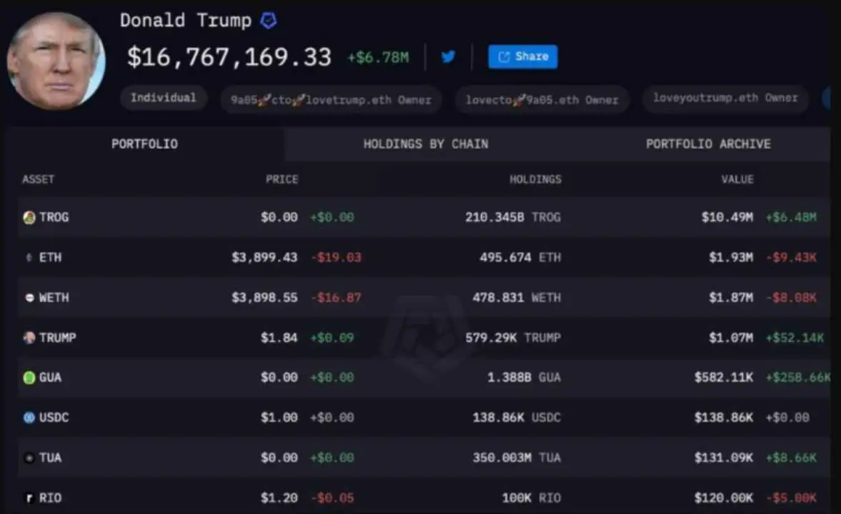 Estas memecoins integran el portfolio cripto de Trumo