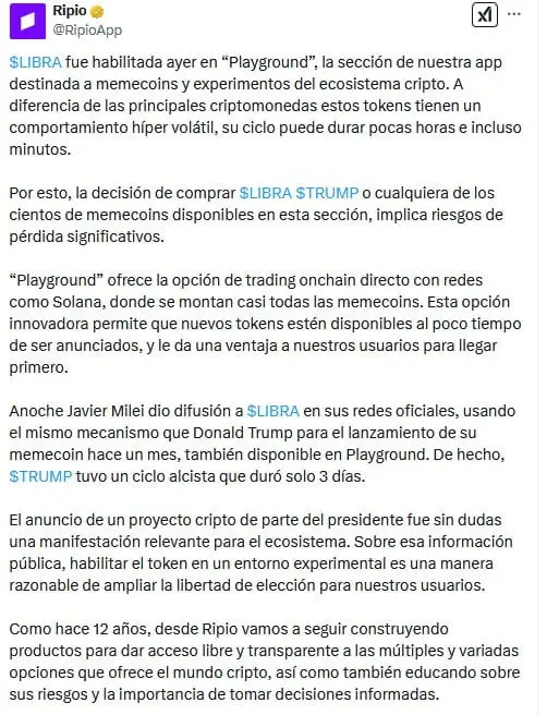 El comunicado de Ripio