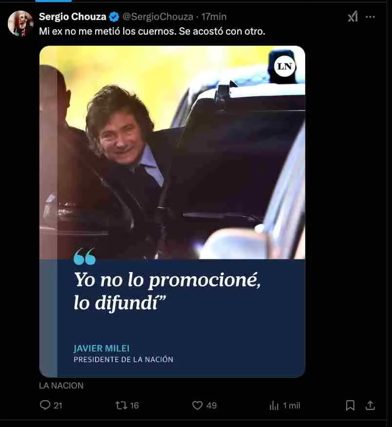 El tuit del economista Sergio Chouza sobre la explicación de Milei del escándalo cripto