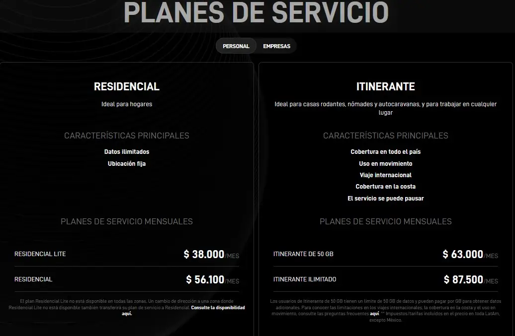 Starlink: precios de los planes