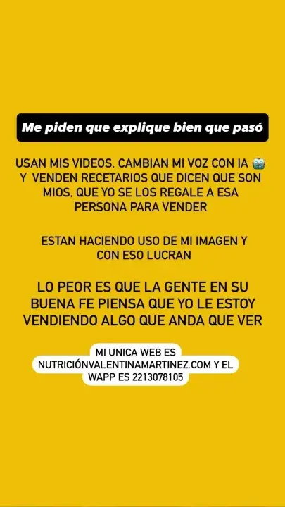 El posteo de la profesional denunciando el uso de IA para suplantarla