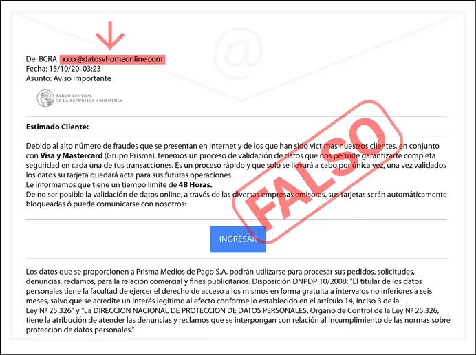 En caso de recibir este correo o uno similar se recomienda eliminarlo inmediatamente ya que es un claro caso de phishing