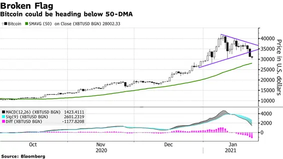 Bitcoin: Caída hasta 30.000 dólares