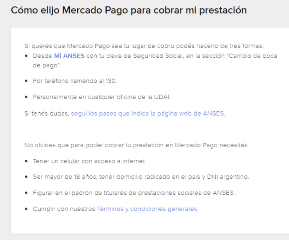 Las opciones dentro de la plataforma.