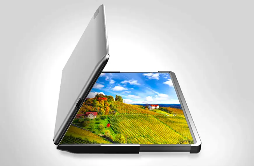 El prototipo Flex Hybrid de Samsung combina un panel que puede doblarse y enrollarse al mismo tiempo.