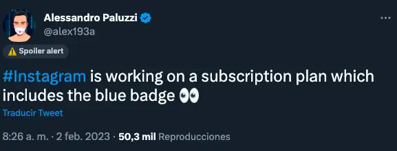 Alessandro Paluzzi adelantó en su cuenta de Twitter que Instagram comenzó a trabajar en una suscripción paga.