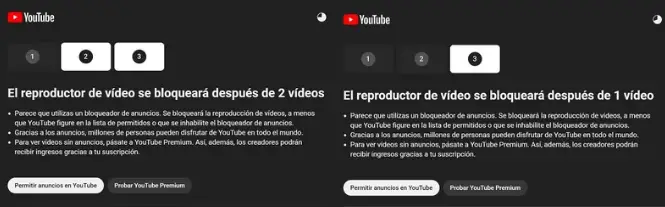 La plataforma muestra avisos previos en los cuales da la opción a los usuarios para permitir anuncios en YouTube.