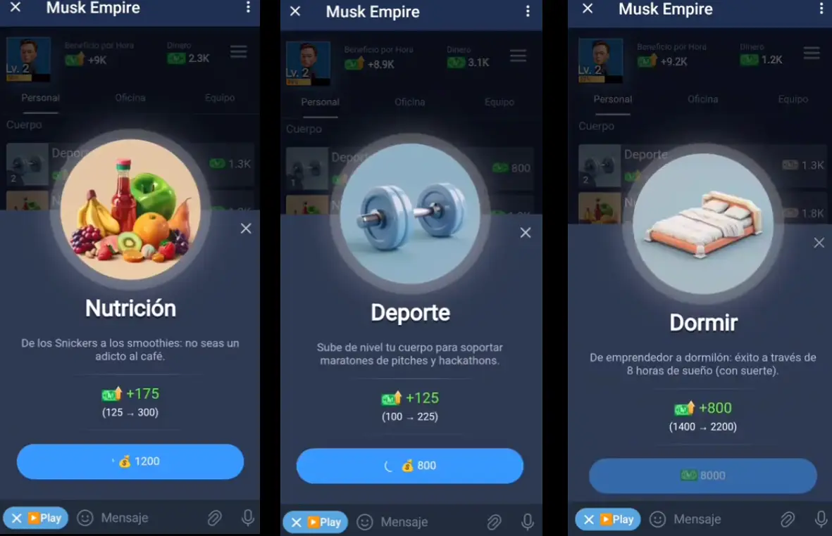 El juego permite mejorar aspectos de Elon Musk, como su nutrición y habilidades